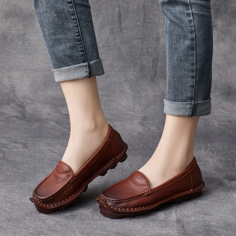 Women Retro Leather Handcraft Lug Sole Loafers
