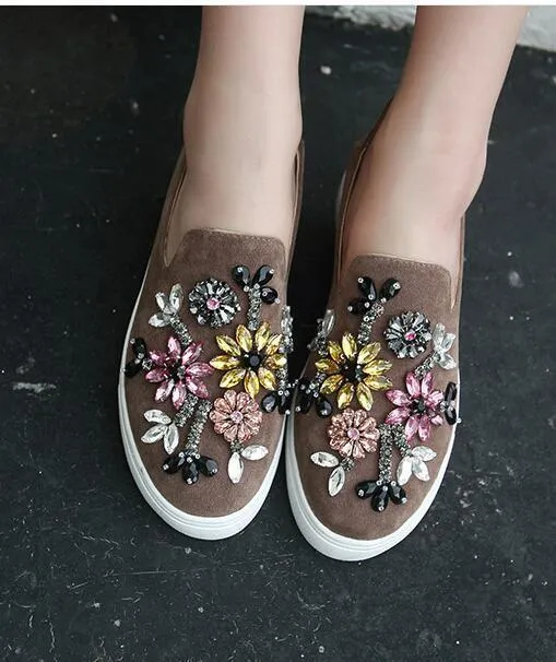 Women Shoes Flat  Round Toe Crystal Comfortable Women Slip On Women's Shoes Loafers