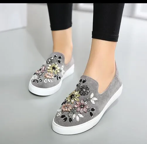 Women Shoes Flat  Round Toe Crystal Comfortable Women Slip On Women's Shoes Loafers