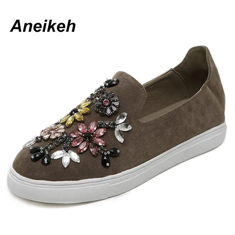 Women Shoes Flat  Round Toe Crystal Comfortable Women Slip On Women's Shoes Loafers