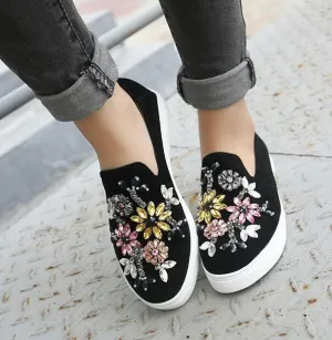 Women Shoes Flat  Round Toe Crystal Comfortable Women Slip On Women's Shoes Loafers