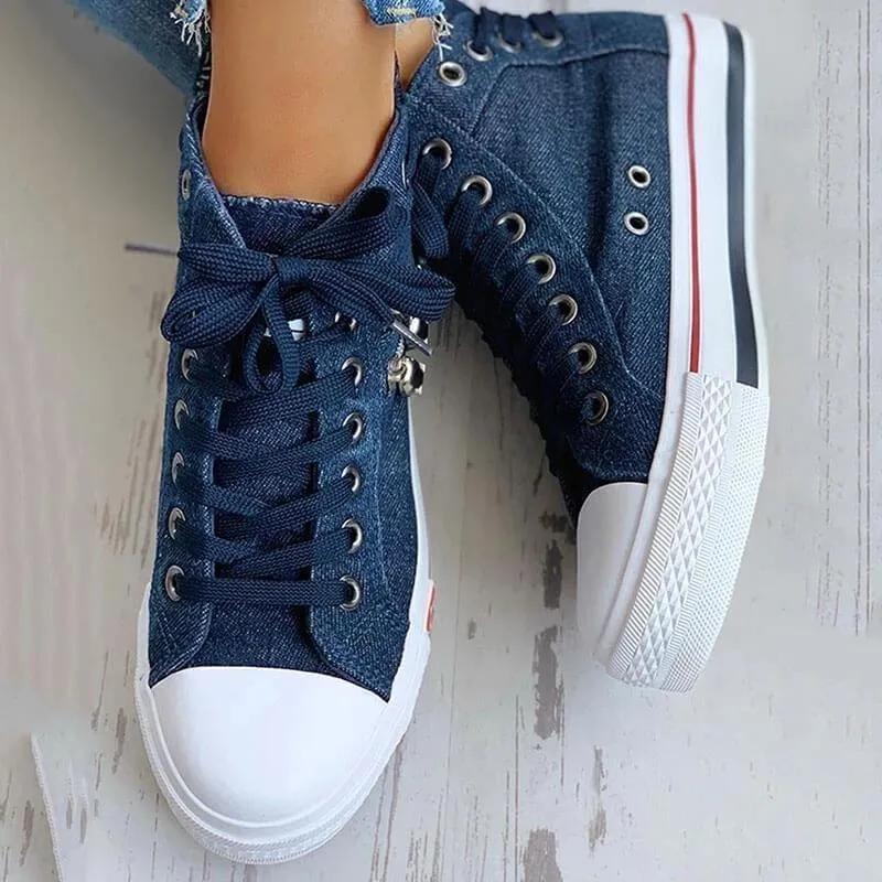 Women's Cool Lace Up High Top Denim Canvas Shoes