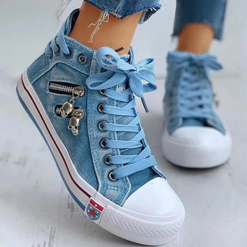 Women's Cool Lace Up High Top Denim Canvas Shoes