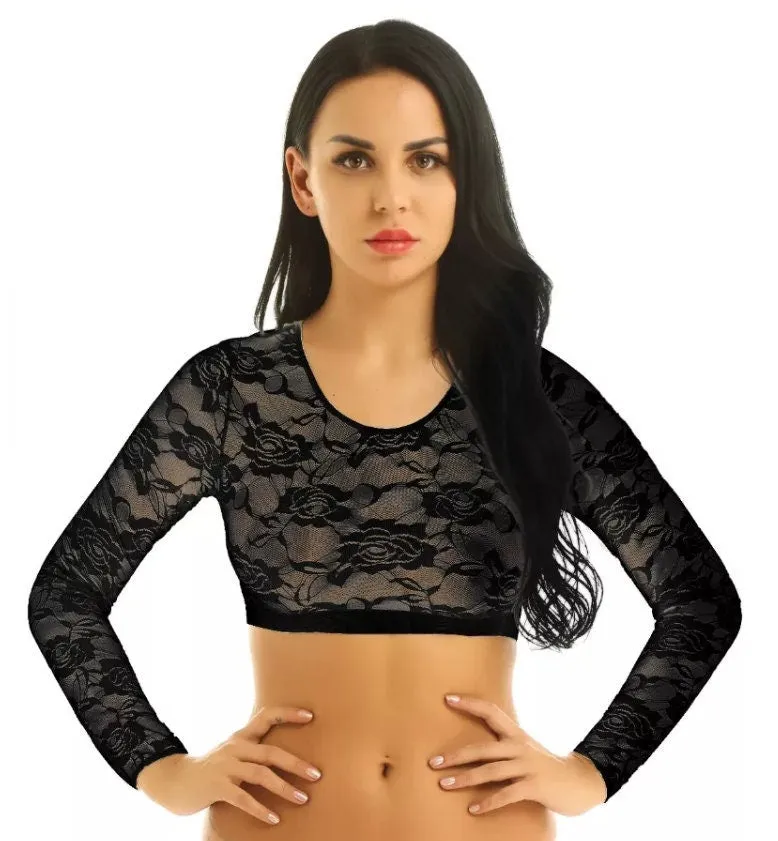 Womens Crop Top | See Through Crop Top | Sheer Crop Top | Lace Cami