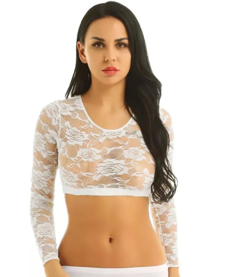 Womens Crop Top | See Through Crop Top | Sheer Crop Top | Lace Cami