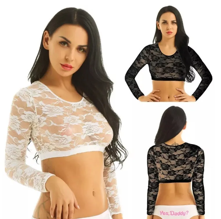 Womens Crop Top | See Through Crop Top | Sheer Crop Top | Lace Cami