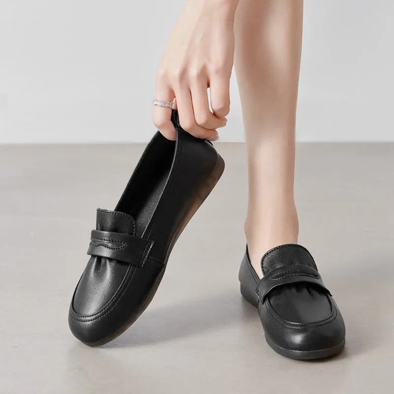 Women's Leather Flat Comfortable Casual Work Loafers