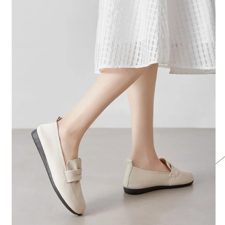 Women's Leather Flat Comfortable Casual Work Loafers