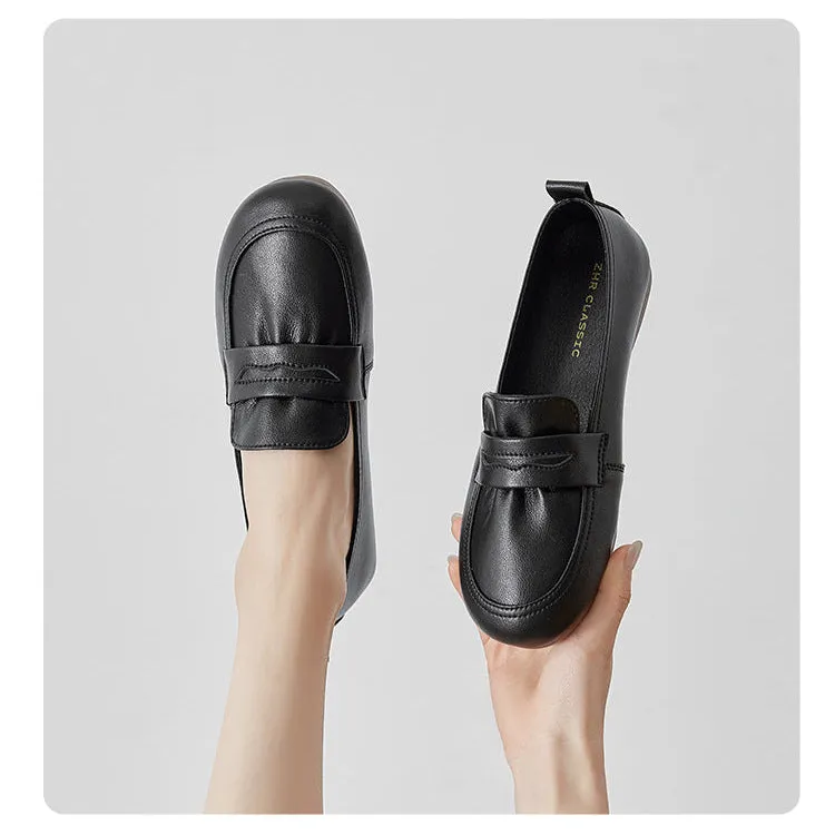 Women's Leather Flat Comfortable Casual Work Loafers