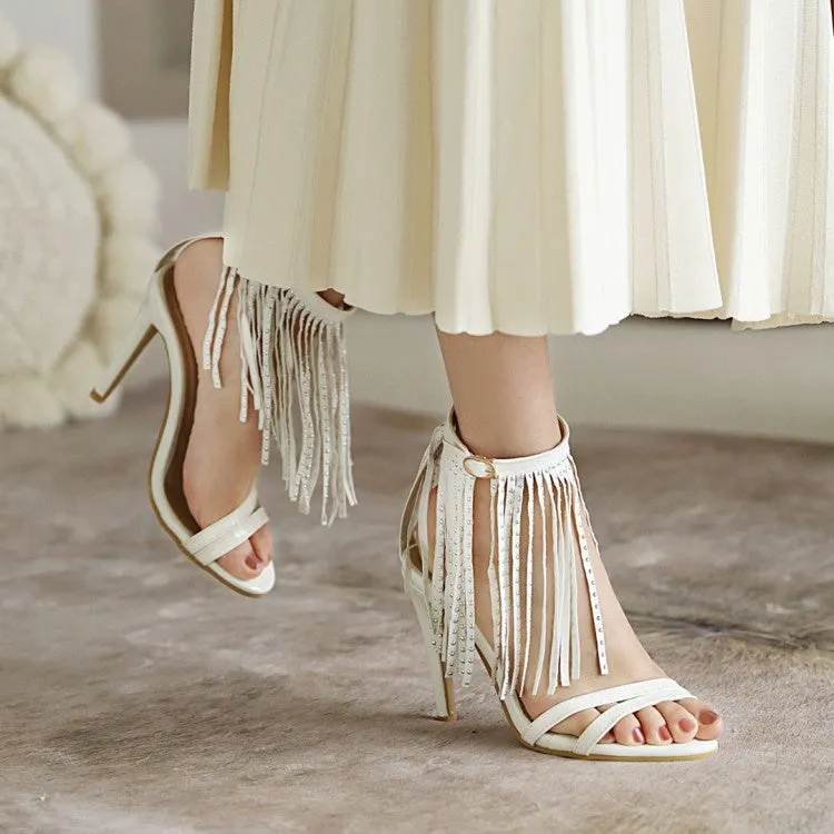 Women's Rivets Tassel High Heel Sandals