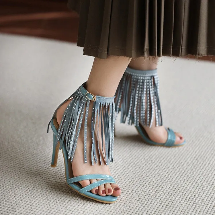 Women's Rivets Tassel High Heel Sandals