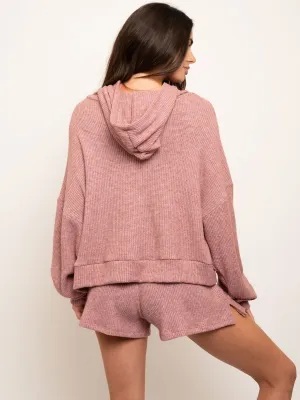 WOMEN'S WAFFLE KNIT SWEATER WITH HOODIE