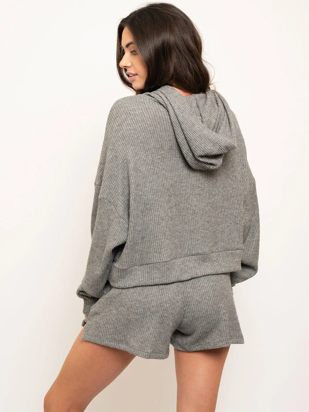 WOMEN'S WAFFLE KNIT SWEATER WITH HOODIE