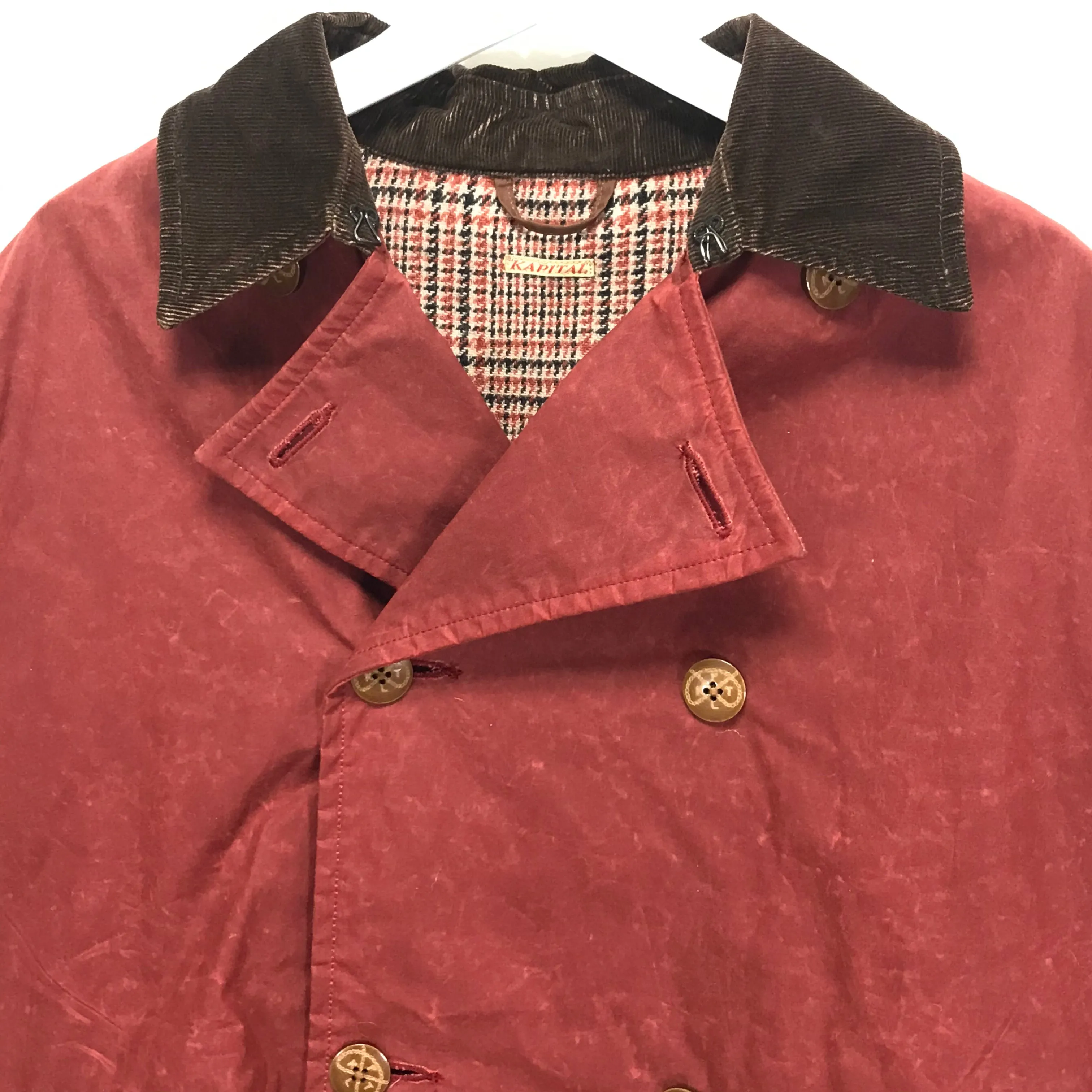 [XL] Kapital Waxed Cotton Peacoat Jacket Red