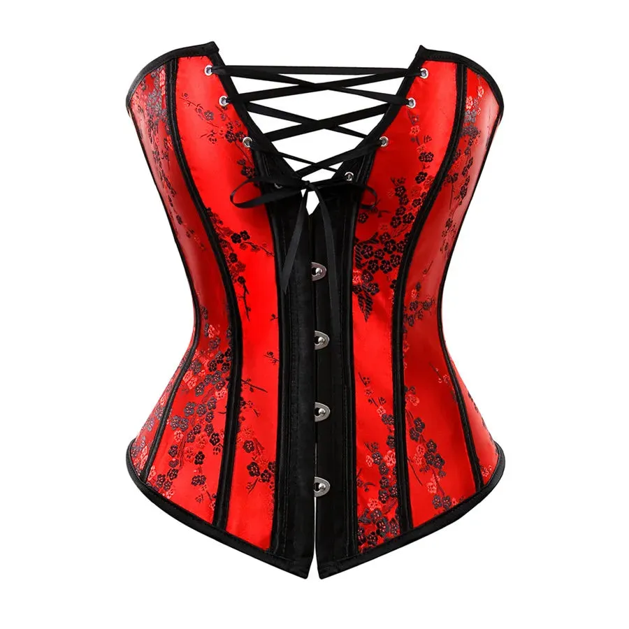 XXL Corset Lingerie For Women Floral Jacquard Overbust Corset Waist Cincher Plum Bustier Sexy Hot Plus Size