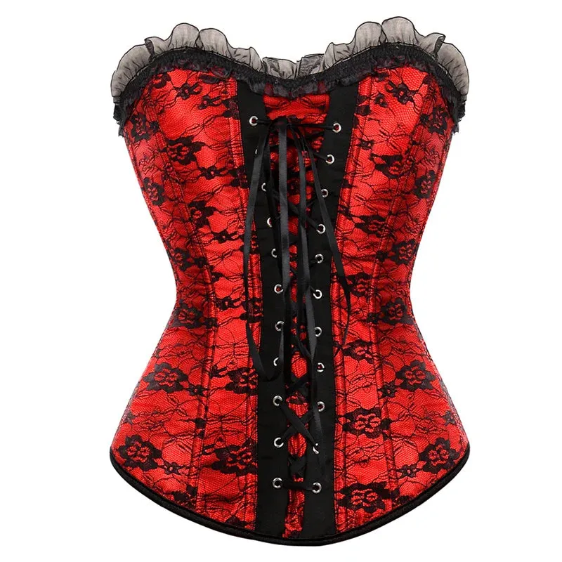 XXL Corset Lingerie For Women Floral Jacquard Overbust Corset Waist Cincher Plum Bustier Sexy Hot Plus Size