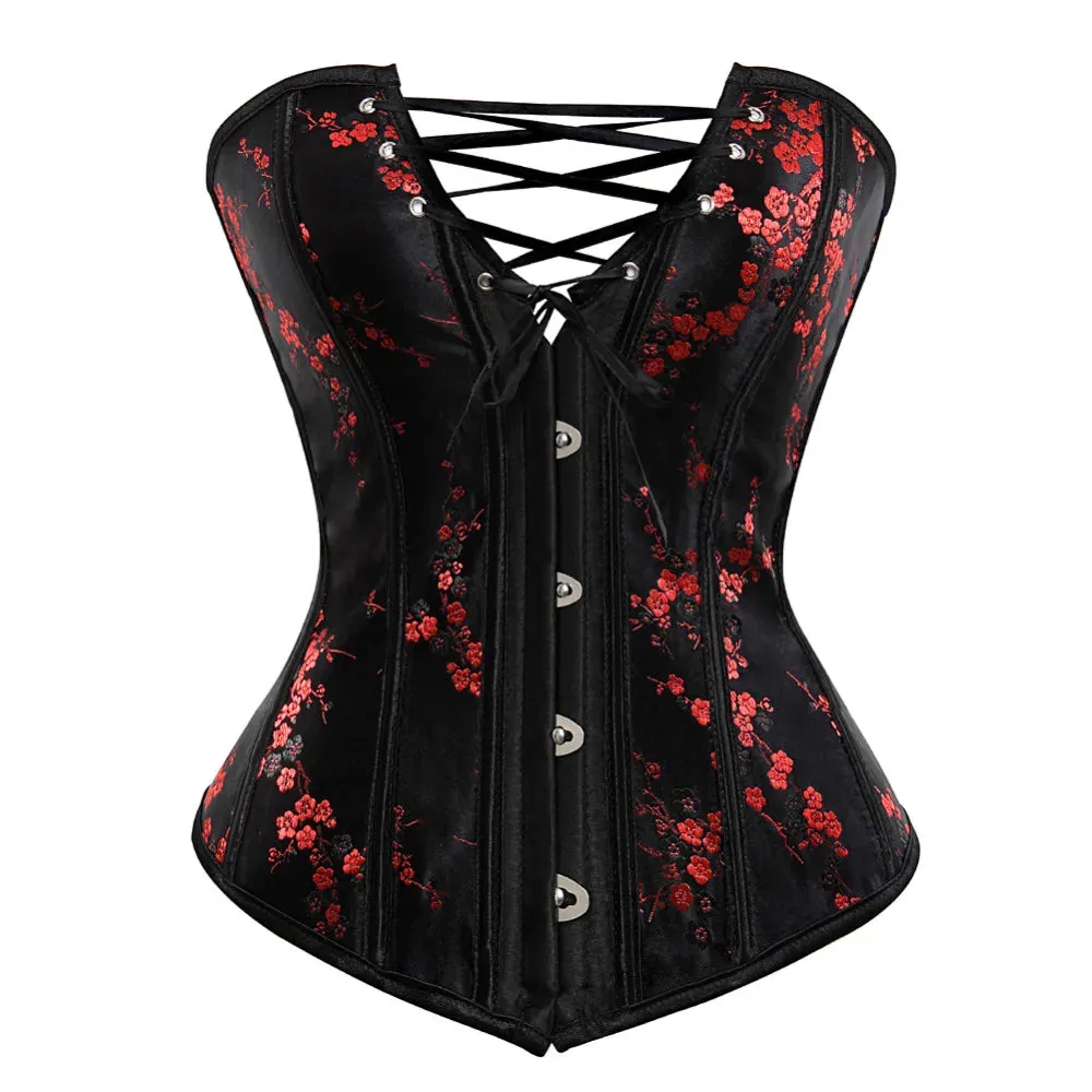 XXL Corset Lingerie For Women Floral Jacquard Overbust Corset Waist Cincher Plum Bustier Sexy Hot Plus Size