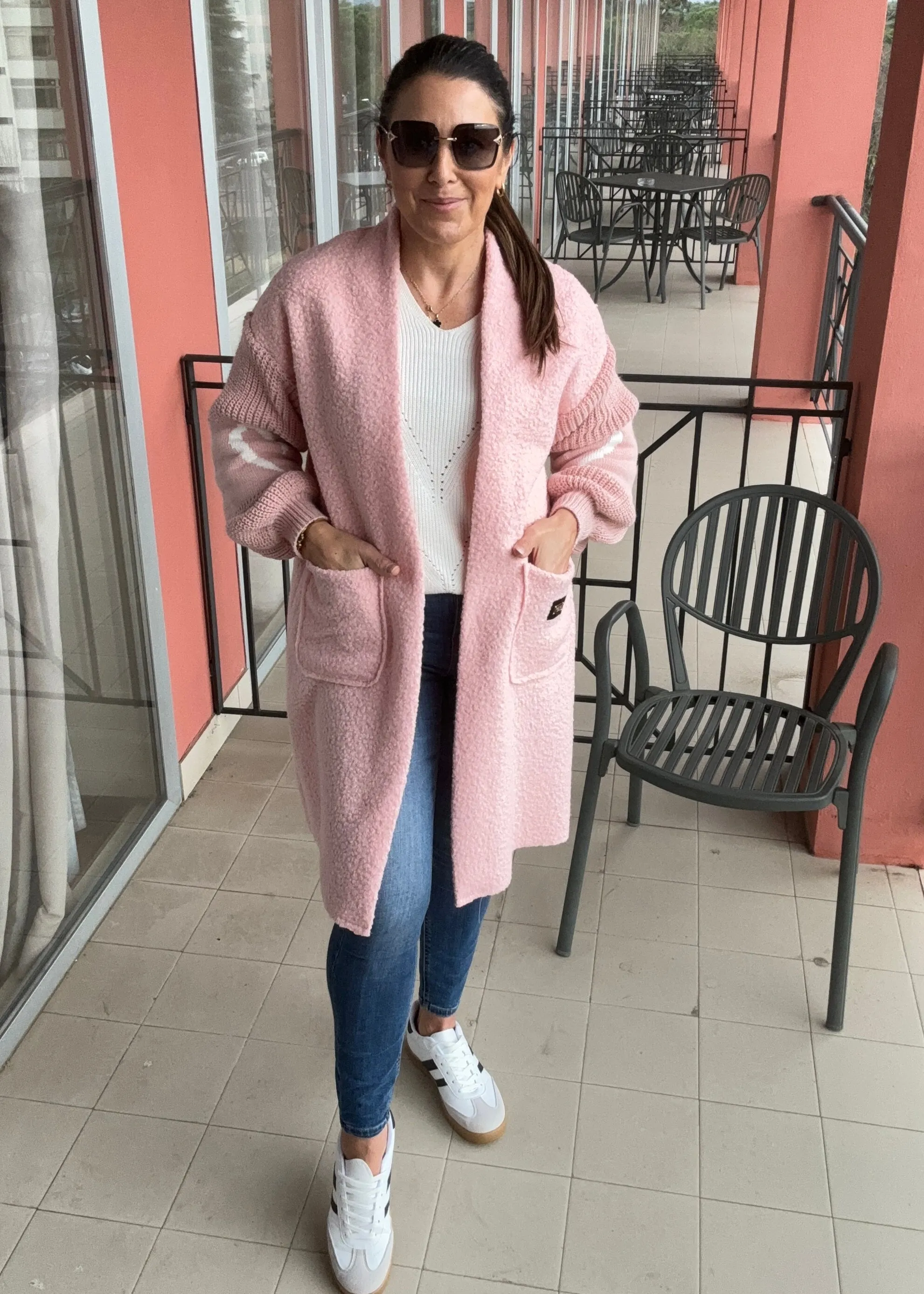 Yvonne Pink Heart Sleeve Coatigan